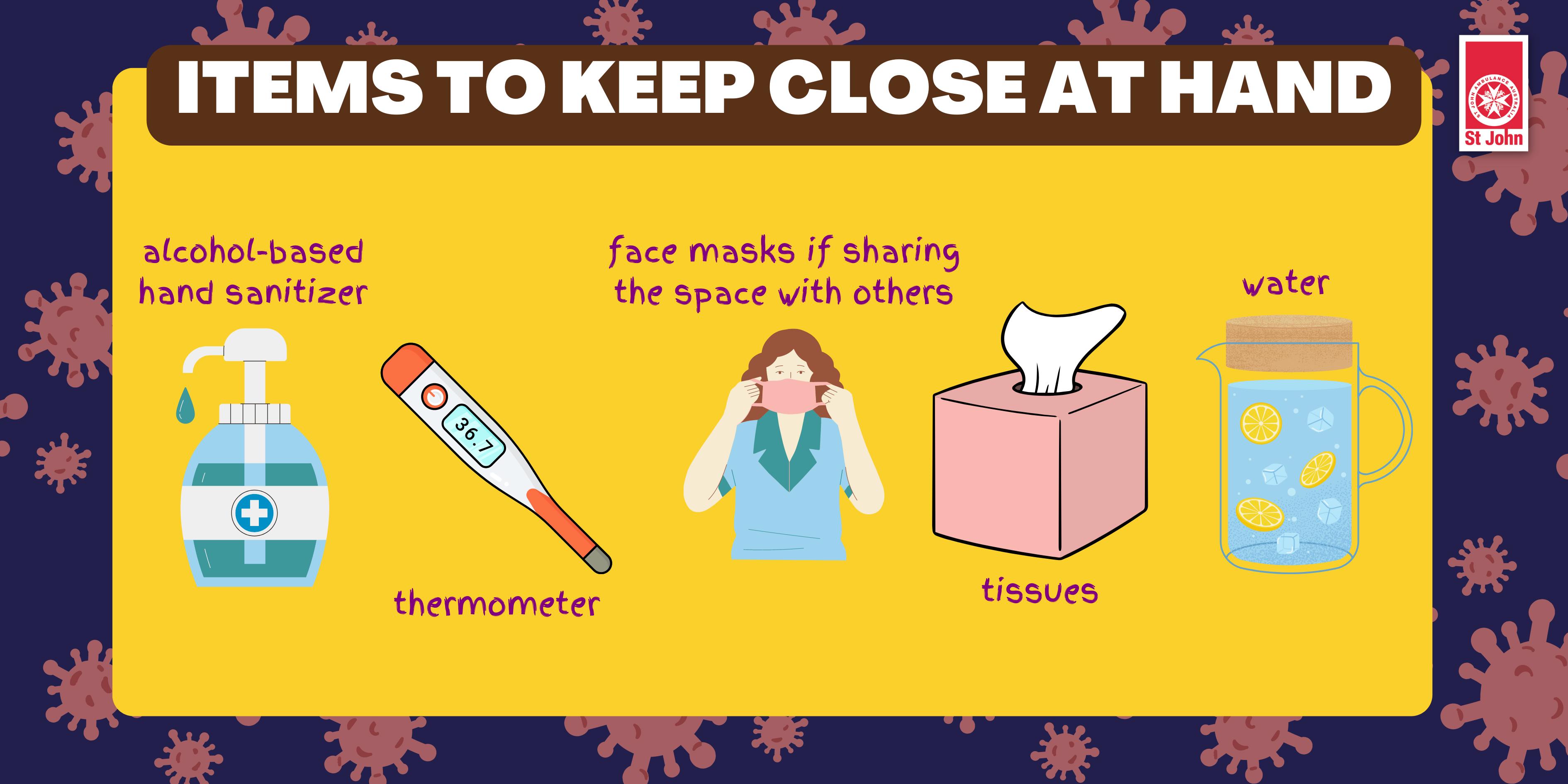 Fight the Flu, items to keep close at hand graphic, St John Ambulance Victoria